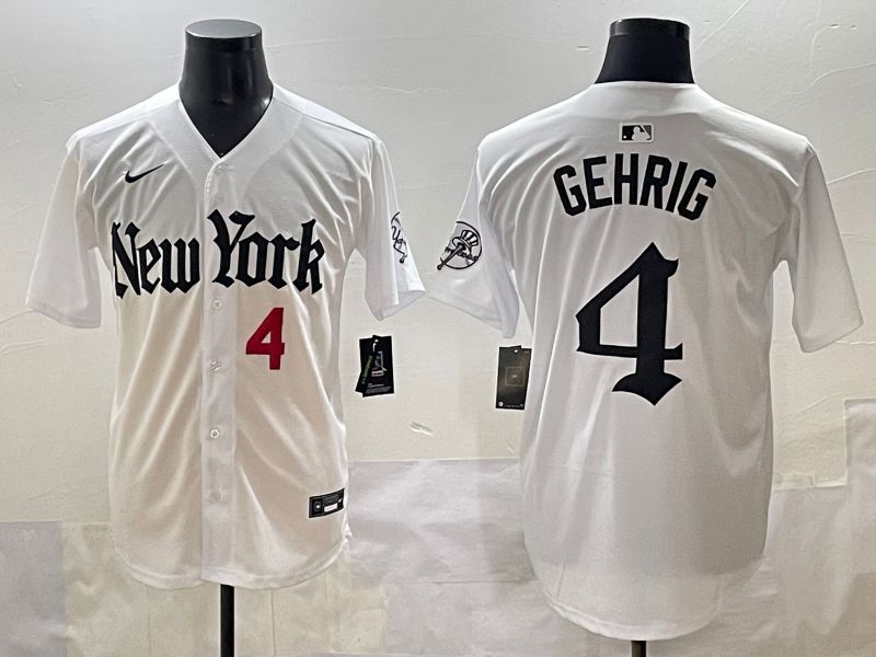 Men 2025 New York Yankees 4 Gehrig White Five generations Joint Name Nike MLB Jersey style 4